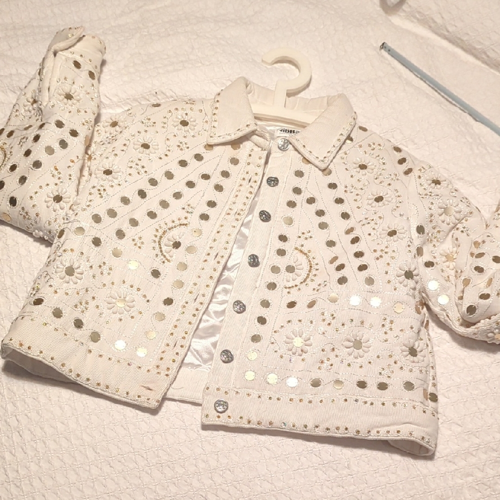 White Embroidered Jacket with Gold Accents